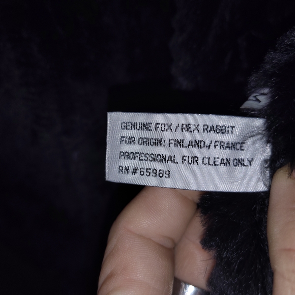 Women's Black Fur Coat Authentic Genuine Fox & Rex Rabbit 100% - Picture 8 of 16